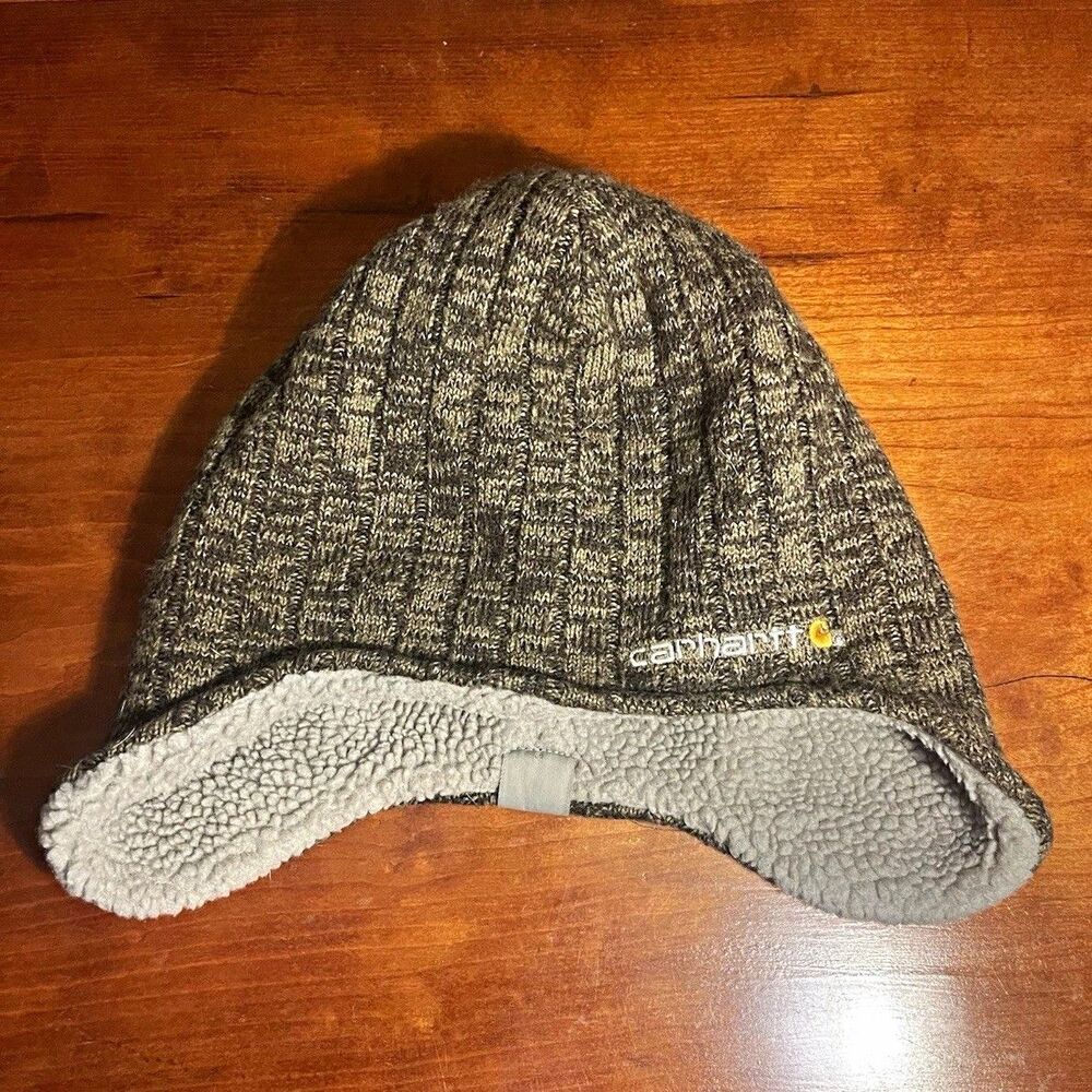 Carhartt Gray Solid Knit Beanie Hat Ear Flap, Lined One Size